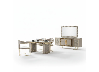Komplettset Esstisch 4x Stühle Kommode Essgruppe Essgruppe Holztisch Tische 6tlg