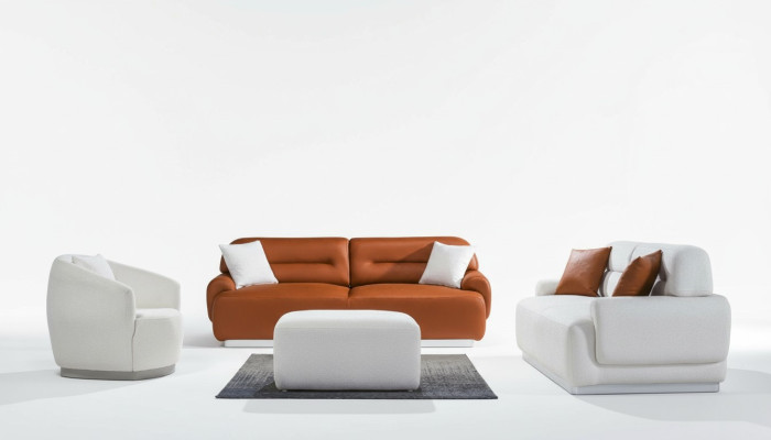 Gemütliche Sofagarnitur Wohnzimmer Couch Sitzpolster Garnitur 3+3+1 Hocker 4tlg