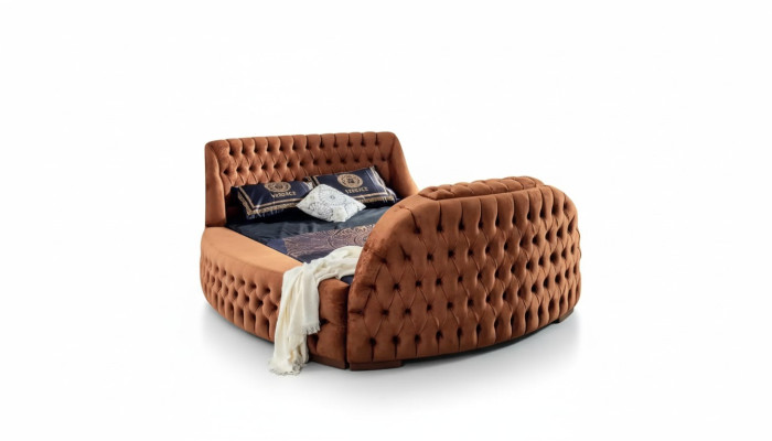 Chesterfield Bett Polster Design Luxus Betten Hotel Braun mit TV Fernseher