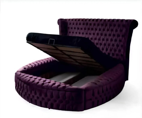 Rundes Chesterfield Bett Lila Betten Möbel Samt Textil Hotel Einrichtung Doppel