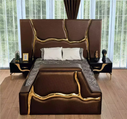 Luxus Schlafzimmer Set Bett Nachttisch Gold Schminktisch Nachttische 5tlg