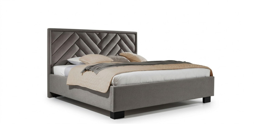 Schlafzimmer Set Grau Bett Holz 2x Nachttische Elegantes Modern Schön Neu 3tlg.