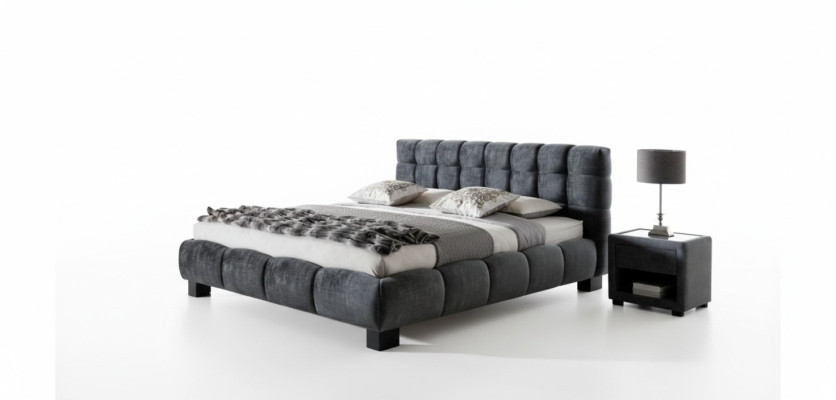 Schlafzimmer Set Blau Bett Holz 2x Nachttische Elegantes Stil Modern Neu 3tlg.