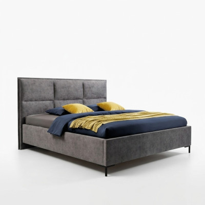 Schlafzimmer Set Grau Bett Elegantes 2x Nachttische Komplett Set Schön 3tlg.