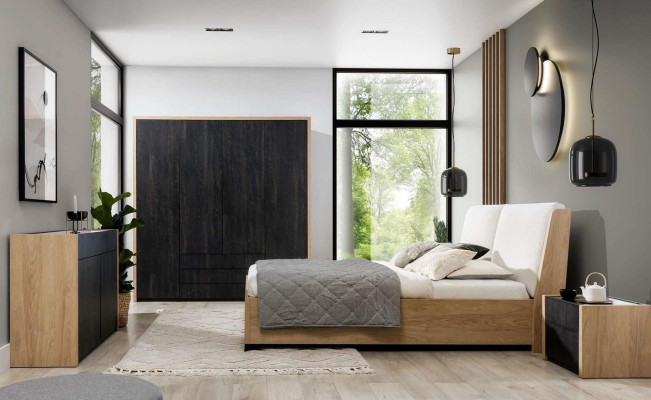 Bett Beige Holz Design Modern Schlafzimmer Doppel Betten Elegantes Möbel Neu