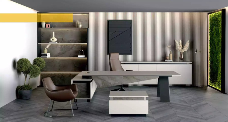 Graue Arbeitszimmermöbel Schreibtisch Sideboard Büromöbel Modern Holz