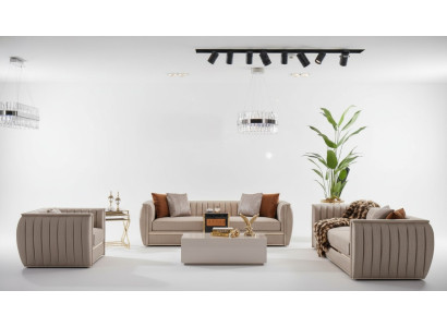 Luxus Beige Set Sofagarnitur 3+3+1 Sitzer Couchtisch Sofa Sessel Sofas 5tlg