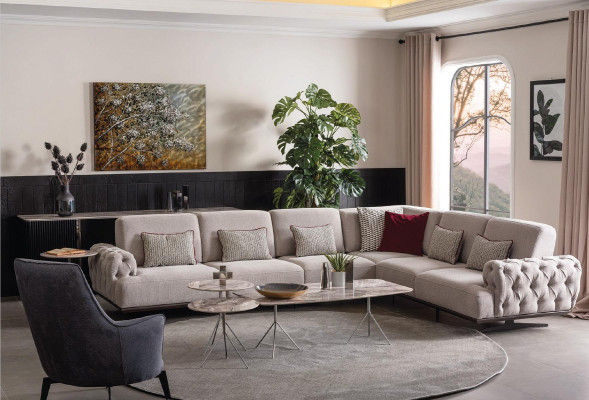Ecksofa Design Möbel Eckgarnitur Stoffsofa Textil Eckcouch Möbel 355x280cm