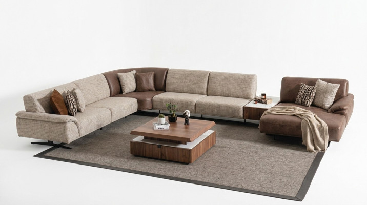 Wohnlandschaft Ecksofa Garnitur Design Moderner Couchtisch Braune 2tlg