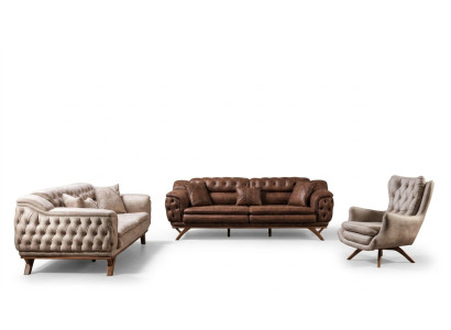 Sofagarnitur 3+3+1 Sitzer Möbel Set Design Sofas Kunstleder Chesterfield