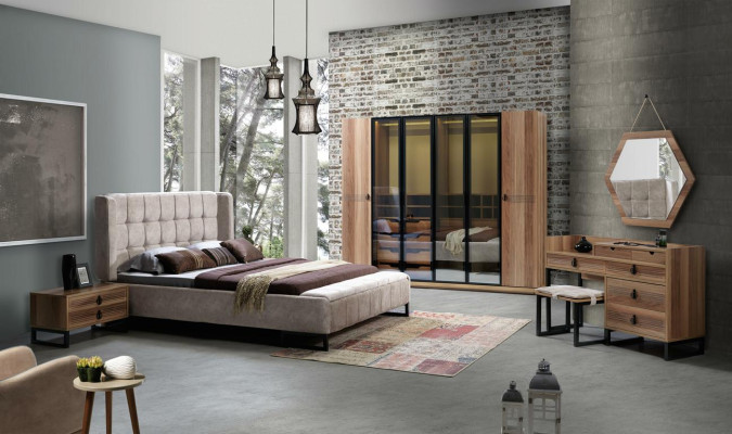 SchlafZimmer Nachttisch Design Beistell Holz mit Metall Luxus Neu