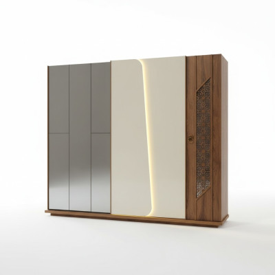 Schlafzimmer Kleiderschrank Schrank Holz Design braun Luxus LED Schränke