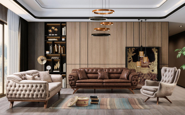 Chesterfield 3 Sitzer Beige Design Couchen Polster Sofas Textil Couch