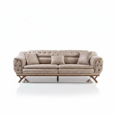 Chesterfield 3 Sitzer Beige Design Couchen Polster Sofas Textil Couch