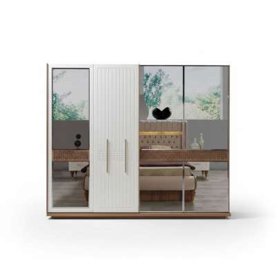 Schlafzimmer Luxus Kleiderschrank Holz mit Glas Design Modern neu