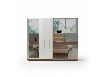 Schlafzimmer Luxus Kleiderschrank Holz mit Glas Design Modern neu