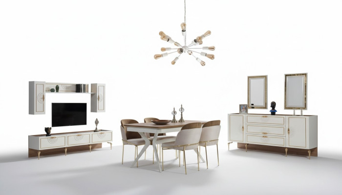 Esszimmer Set Garnitur Tisch 4x Stühle Anrichte 2x Spiegel Wohnwand 11tlg.
