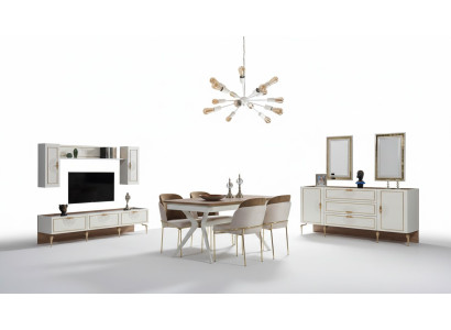 Esszimmer Set Garnitur Tisch 4x Stühle Anrichte 2x Spiegel Wohnwand 11tlg.