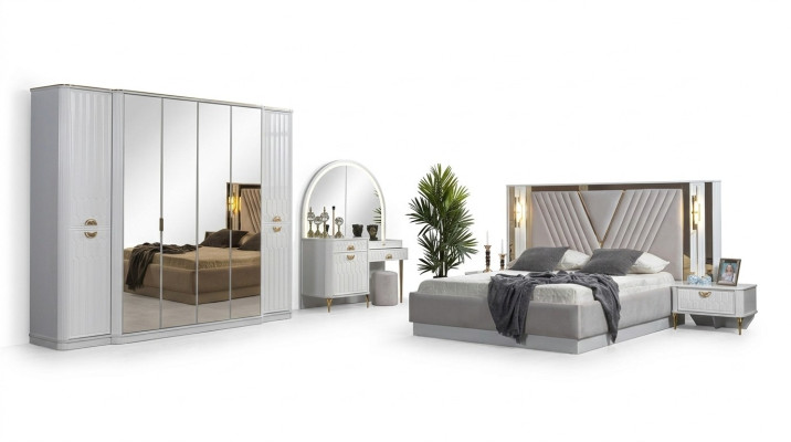 Schlafzimmer Set Bett 2x Nachttische Kleiderschrank 5tlg.Modern neu
