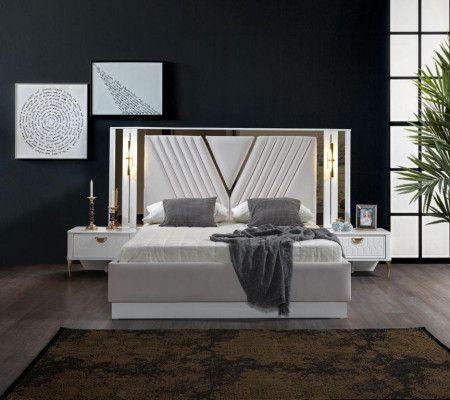 Schlafzimmer Set Bett 2x Nachttisch 4tlg Design Modern Luxus Komplettes