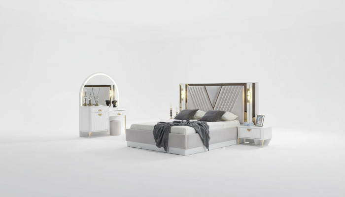 Schlafzimmer Set Bett 2x Nachttisch 4tlg Design Modern Luxus Komplettes