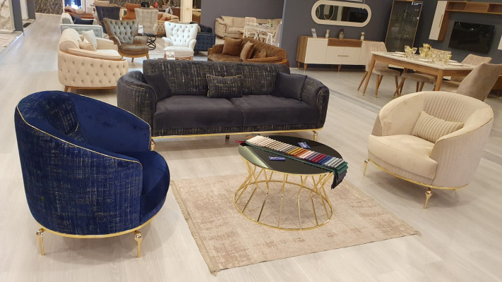 Sofagarnitur 3+3+1 Sitzer Garnitur Sofa Sessel Luxus Sofas Stoff neu