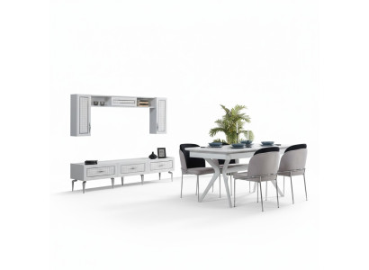 Esszimmer Set Esstisch 4x Stühle Wohnwand 9tlg.Gruppe Garnitur Möbel