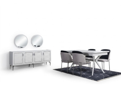 Esszimmer Komplett Set Esstisch 4x Stühle Anrichte + 2х Spiegel Gruppe