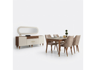 Esszimmer Set Tisch 4x Stuhl Anrichte Spiegel Möbel 7tlg neu Modern