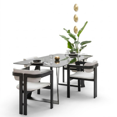 Luxus Esszimmer Glas Design Tisch Essgruppe Esstisch mit 4x Stühlen 5tlg