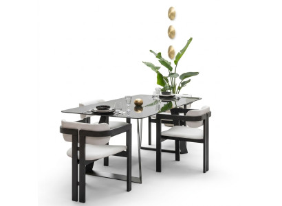 Luxus Esszimmer Glas Design Tisch Essgruppe Esstisch mit 4x Stühlen 5tlg