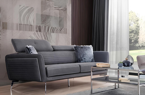 Sofagarnitur Couch Polster Möbel Stoff Sofa Couchen 3+3+1 Grau Gruppe