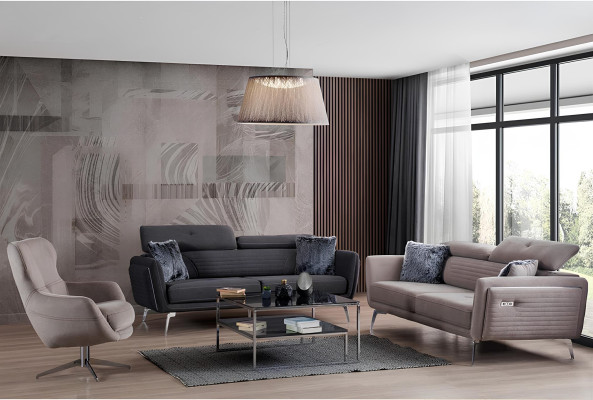 Luxuriöses, modisches Zweisitzersofa mit Textilpolsterung auf hohen Beinen