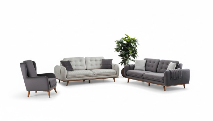 Sitzgarnitur 3 + 3 + 1 im modernen Stil mittelweiches Textil grau Neu