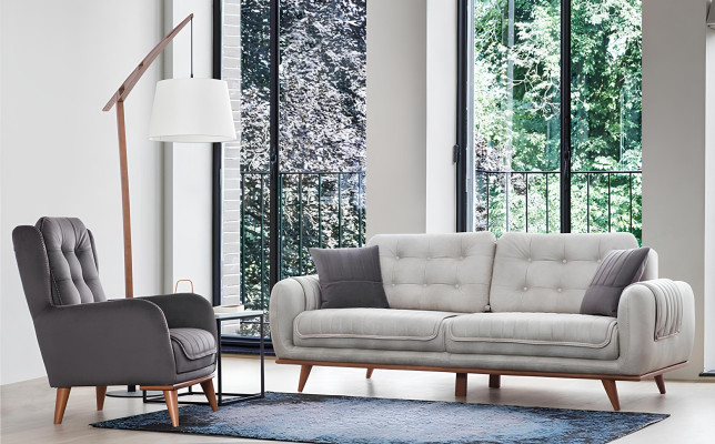 Graue Couch Sofa Wohnzimmer Couchen Polster Möbel Dreisitzer Sofas