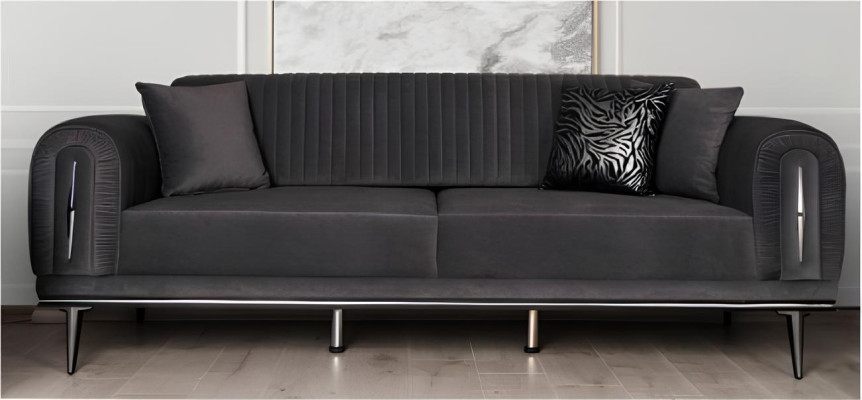 Dreisitzer Couch Polster Einrichtung 3 Sitz Platz Couchen Sofa Schwarz Möbel