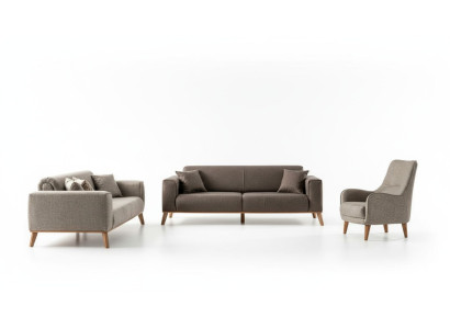 Geräumige 3+3+1 Sofagarnitur Modernes Design Stoffsofa Set Braun Möbel