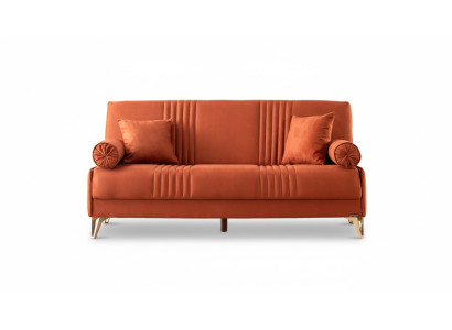 Luxuriöses Dreisitzer Sofa mit hochwertigem Stoffbezug in Beige und Orange