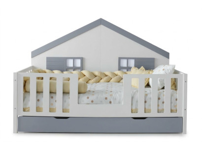 Modernes Montessori Hausbett mit Rausfallschutz und Stauraum Gemütliches Design
