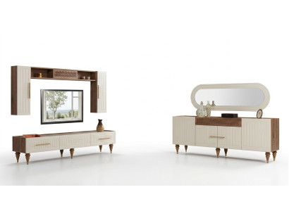Komplettes Wohnzimmer Set + Esszimmer Garnitur Tisch Regal Kommode 6tlg.