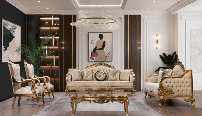 Barock Rokoko Gold Massivholz Couchtisch für das Wohnzimmer