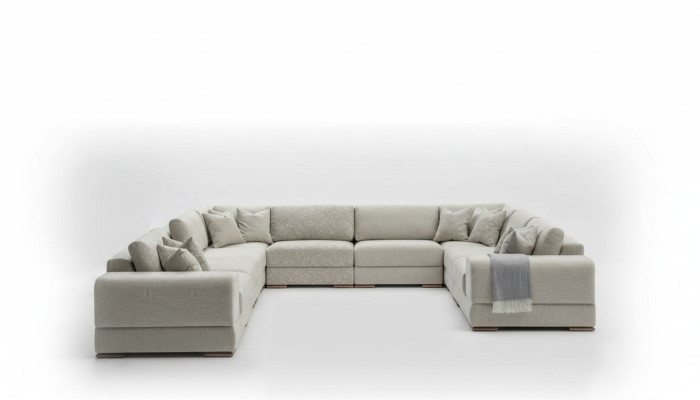 Ecksofa U-Form Grau Sofa Couch Luxus Design Möbel Wohnlandschaft Stoff