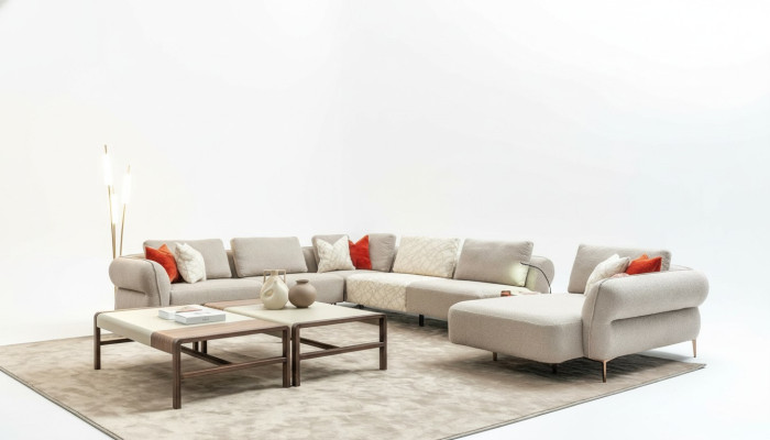 Ecksofa U- Form Beige Luxus Wohnzimmer Modern Polstersofa Neu