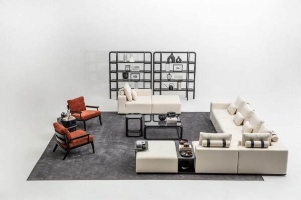 Moderne Weiße Sofagarnitur Ecksofa Wohnlandschaft Sessel 4tlg Stoff Sofa