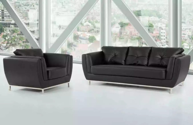 Schwarze Dreisitzer Couch Luxus Möbel Modernes Sofa Polster Ledercouch
