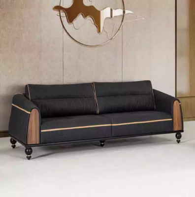 Schwarze Sofas Set Moderne Garnitur Dreisitzer Sessel Stoffmöbel 2tlg
