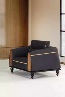 Schwarze Sofas Set Moderne Garnitur Dreisitzer Sessel Stoffmöbel 2tlg