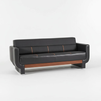 Schwarze Dreisitzer Couch Moderne Ledermöbel Büroeinrichtung Polster