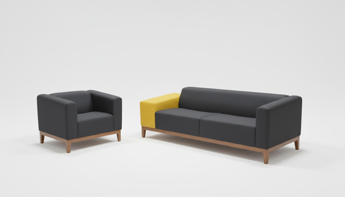 Polstermöbel Graue Sofagarnitur Dreisitzer Sessel Set Arbeitszimmer Set 3+1