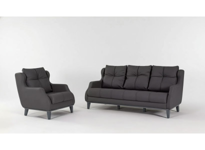 Schwarze Sofagarnitur Sessel Zweisitzer Luxus Modernes Set Polstersitz 2+1